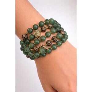 Connemara Marble Coil Rosary Bracelet Green Marble Gold Accents Madonna Medal Cr
